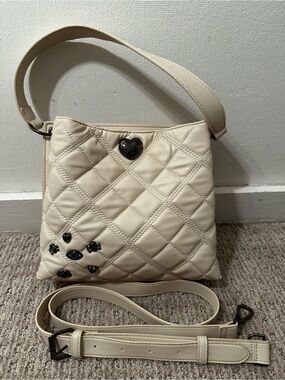 Betsey Johnson "XO Wally" Quilted Crossbody Bag Cream/Bone with Charms & Strap